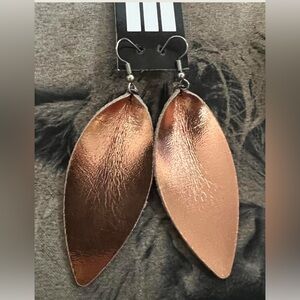 Elegant Rose Gold Leather Leaf Earrings